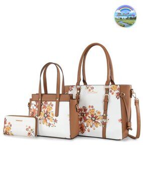 Women's 3-Piece PU Leather Tote Bag Wallet Shoulder Satchel Set
